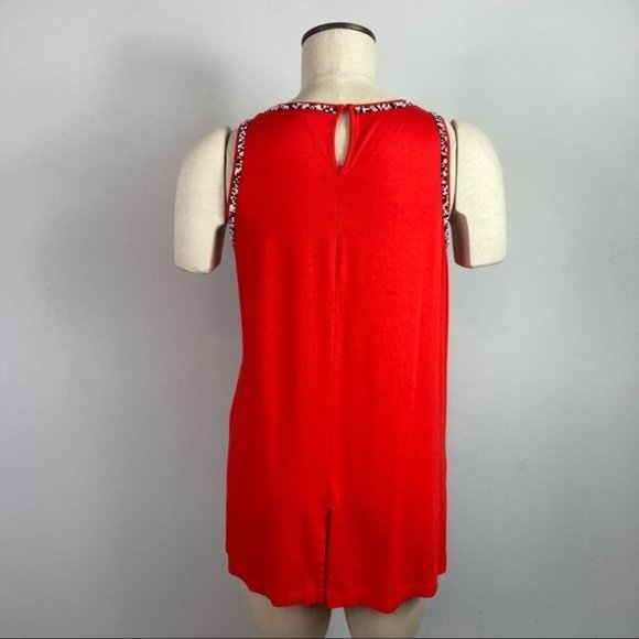 4/$25 Vince Camuto Red High-low Beaded Trim Sleeveless Top Tank Size Small - Picture 5 of 9